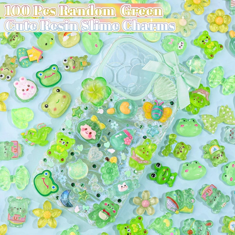 Glitzest 100PCS TINKRSTUFF Green Slime Charms Jelly Cute Flatback Resin Charms for Slime, Random Kawaii Decoden Charm for Embellishments Phone Junk Case Charms Bulk, Hairpins Scrapbooking Crafting & DIY Decor - Image 3